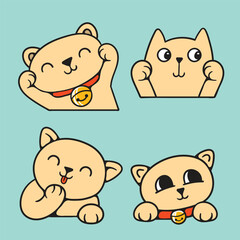 collection of Cartoon Cat Characters in Different Poses Flat Vector