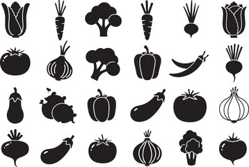 Vegetable Silhouettes – Black and White Minimalist Food Icons

