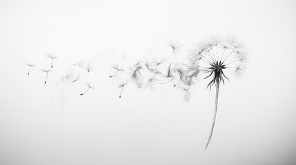 Dandelion seeds carried by wind