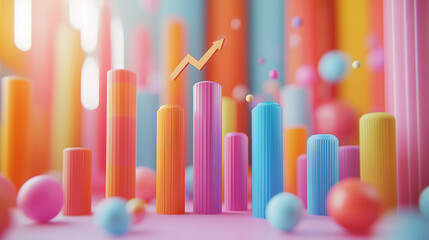 Obraz premium Revenue and profit growth shown on business graph with hovering arrow for success trend