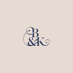 wedding concept monogram elegant and luxury concept BK bold serif initial calligraphy letter