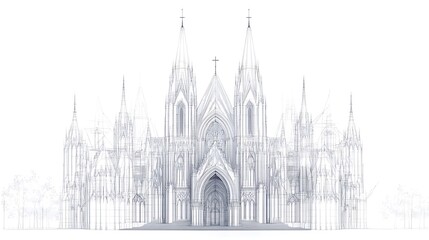 Cathedral Wireframe Architecture Design Rendering on White