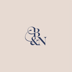 wedding concept monogram elegant and luxury concept BN bold serif initial calligraphy letter