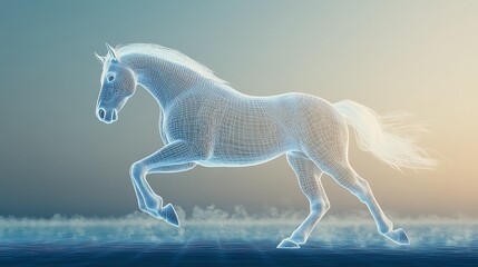 Fototapeta premium Running Horse Wireframe Model on Water Surface Digital Art