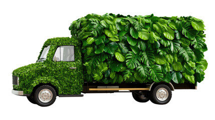 Eco-Friendly Delivery: A symbolic representation of sustainable transport and eco-conscious logistics, a truck seamlessly integrates nature and technology.