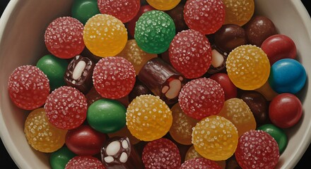 Fototapeta premium Colorful Candy Bowl Full of Assorted Confections Close Up