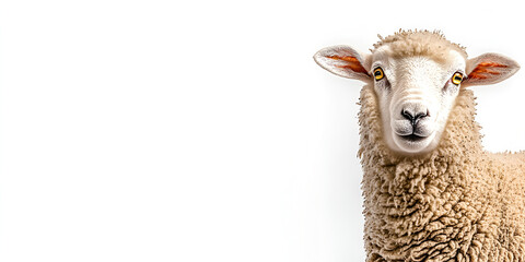 Fototapeta premium A closeup portrait captures the cute white face of a young sheep, a woolly mammal often found as livestock on a farm