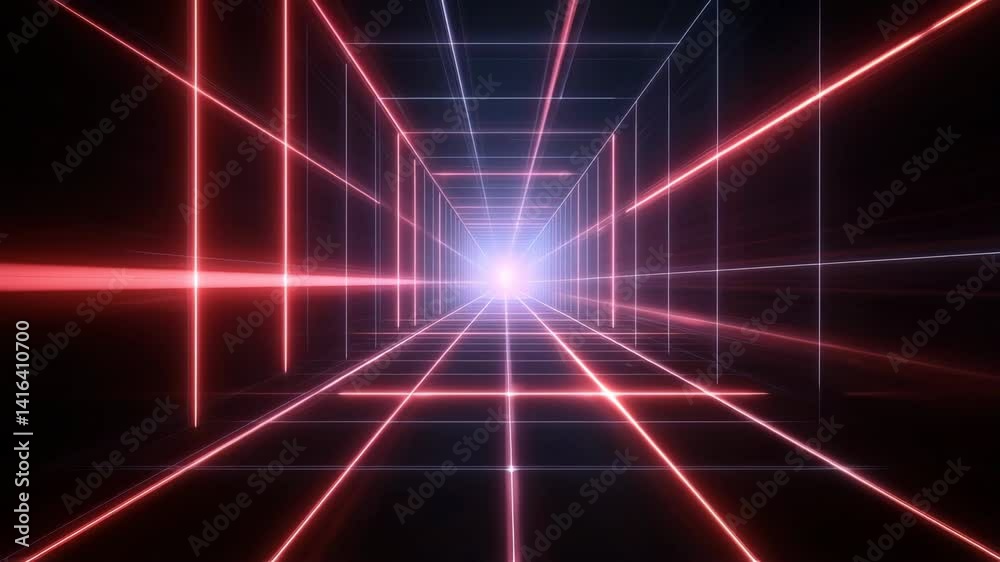 Wall mural abstract red light background with glowing lines and futuristic digital pattern