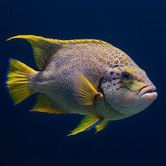 Naklejka premium Vibrant yellow tang, a tropical fish, swims in an aquarium