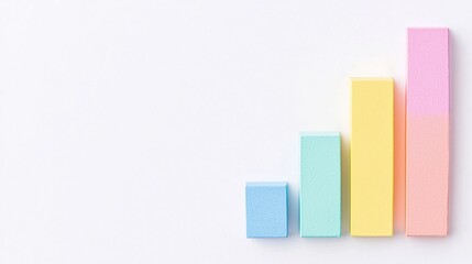 Fototapeta premium A minimalist bar graph made of pastel-colored blocks, illustrating growth or progression against a clean, white background.