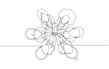 Continuous one line drawing of kids unite hands together, solidarity among children concept, single line art