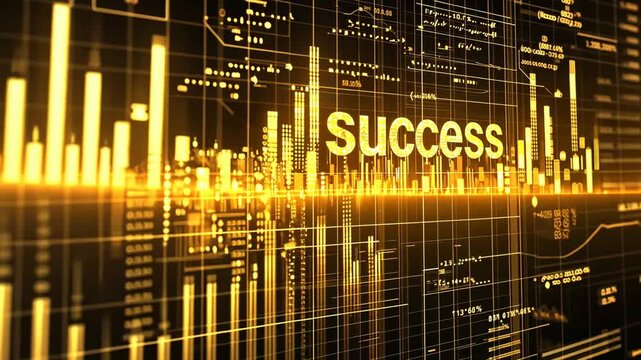 ゴールデン「Success」テキストのモーショングラフィックス / Golden "Success" Text, Background of Rising Bar Chart4