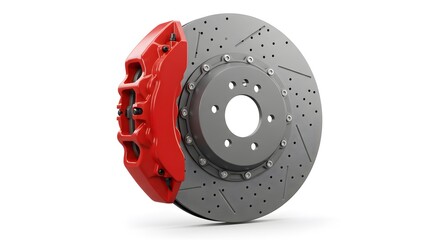 A metal car wheel, a crucial automotive part with a brake disc, showcases industrial design and mechanical technology as an isolated 3D object