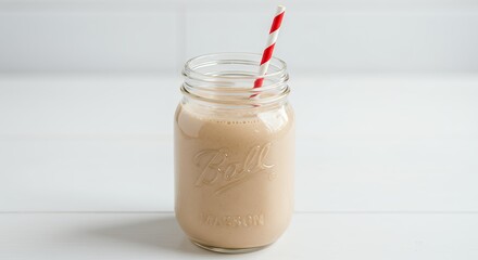 Healthy smoothie in clear glass jar