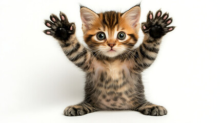 Fototapeta premium A kitten is standing on its hind legs and has its paws raised
