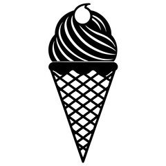 Line art vector silhouette of an ice cream cone