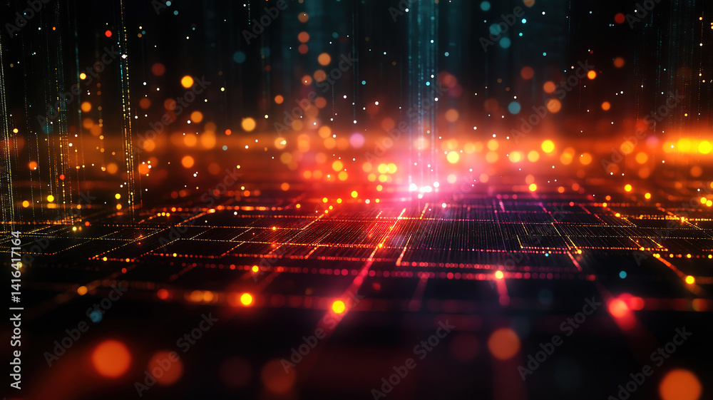 Poster coding and stock market data visualized on digital graph background for investment strategies