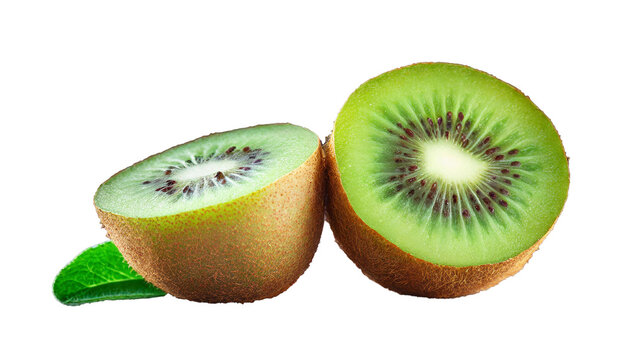 Kiwi isolated. One kiwi fruit cut into two parts isolated on white background