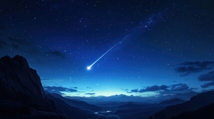 Fototapeta premium Night Sky Wonder: A Shooting Star Over Majestic Mountains