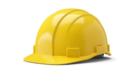 Fototapeta premium A yellow hard hat, a piece of protective headwear used in the construction industry for worker safety, is isolated on a white background