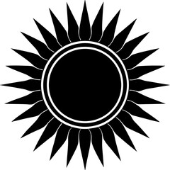 Vector silhouette of a sun with a bold central circle and abstract rays extending outward 