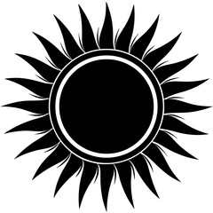 Vector silhouette of a sun with a bold central circle and abstract rays extending outward 
