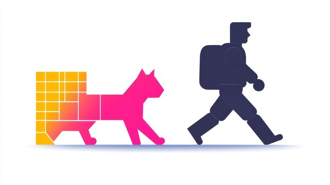 Stylized vector illustration presenting a pet food delivery concept showcasing simplicity and modern design with symbolic representation for animal care companies