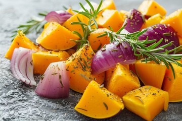Delightful roasted pumpkin with rosemary and purple onion  a keto, paleo, vegetarian treat