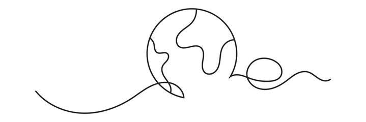 Planet Earth continuous line drawing . Linear globe symbol. World map with curve line. Vector for websites, mobile interfaces, presentations, banner, visual branding etc. Vector illustration. EPS 10