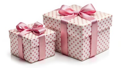 Fototapeta premium Two pink polka dot gift boxes with delicate satin ribbons, perfect for a special occasion