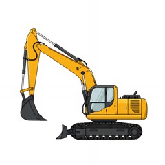 Yellow Excavator Illustration on White Background for Construction Projects