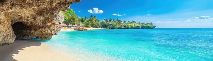Obraz premium Discover this off-the-beaten-path tropical beach paradise with pristine turquoise water, perfect copy space, and standard v2-4.1x view for text overlay.