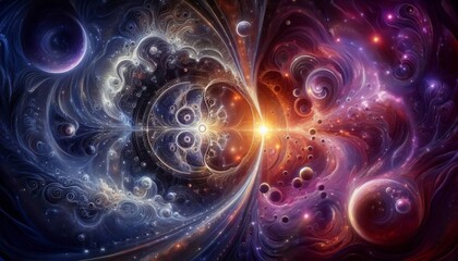 Fototapeta premium Portrays resonance bridging cosmic gaps with transient fractal s