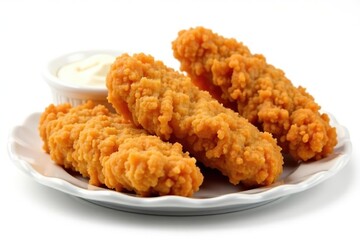 Crispy fried chicken strips, isolated on white , restaurant, lunch