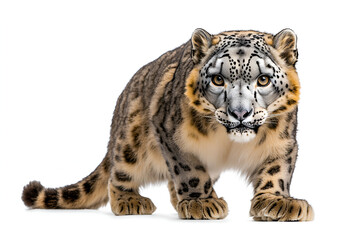 Obraz premium A spotted panthera pardus portrait on white and black backgrounds showcases this wild feline animal