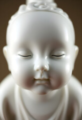 white statue of a baby with eyes closed