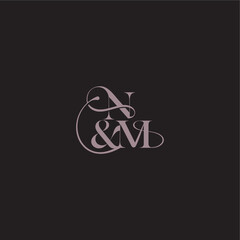 wedding concept monogram elegant and luxury concept NM bold serif initial calligraphy letter