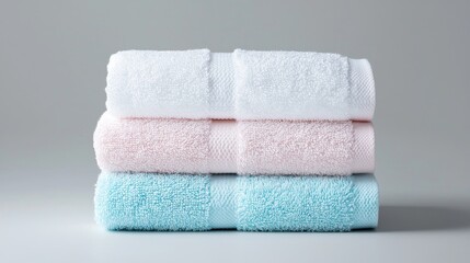 Soft pastel towels clean and organized home spa bath product photography