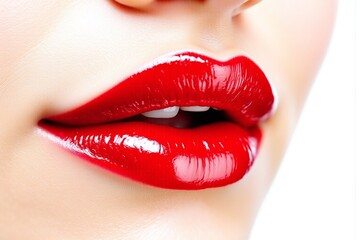 Obraz premium close up of a red lipstick on a white background