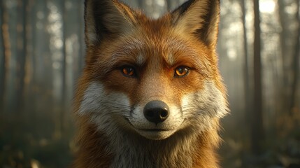 Fototapeta premium Captivating portrait of a red fox gazing intently in a serene forest ambience wildlife nature animal beauty wilderness autumn fauna
