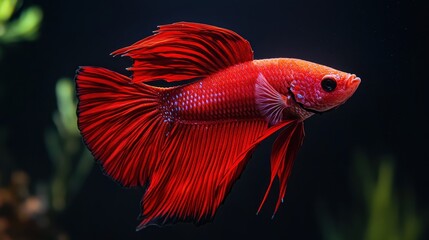 Obraz premium Vibrant Red Siamese Fighting Fish Betta Splendens Aquarium Fish