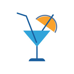 Cocktail glass with straw and umbrella
