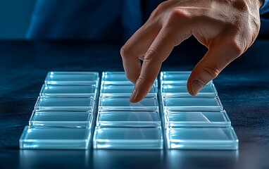 Hand Interacting with Blue Translucent Grid
