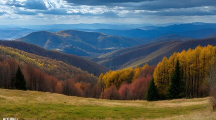 Obraz premium A high quality mountain landscape featuring trees and a stunning sky