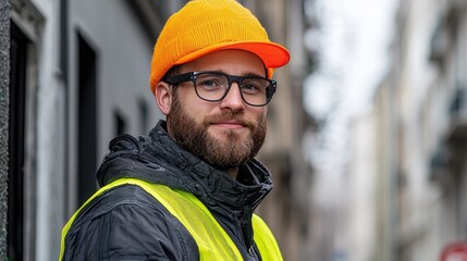 Focused construction worker portrait safety expertise and professionalism