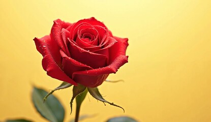 Dewy Red Rose (#BF0A30) on Pastel Yellow &ndash; Ultra-HD Macro Wedding Vow Background, Poetic Blank Space, Romantic Floral Art