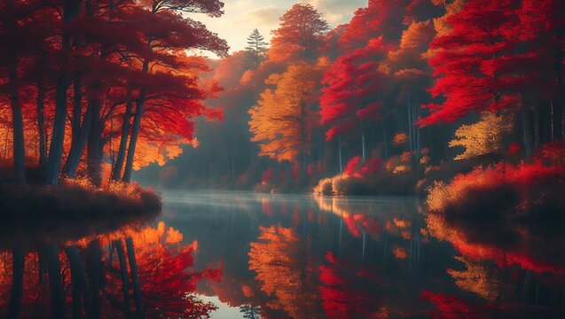 Fototapeta Autumn Forest Lake Reflection