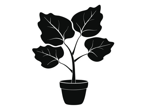 black potted plant silhouette on white background clip art preview