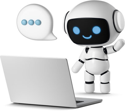 Cute robot using laptop