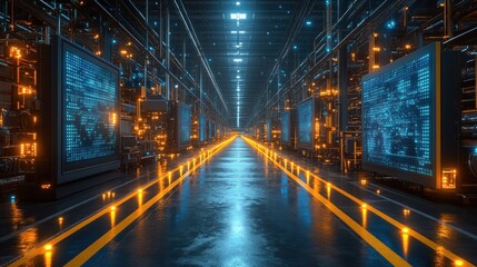 Futuristic Digital Corridor: A Vision of Advanced Technology and Data Streams